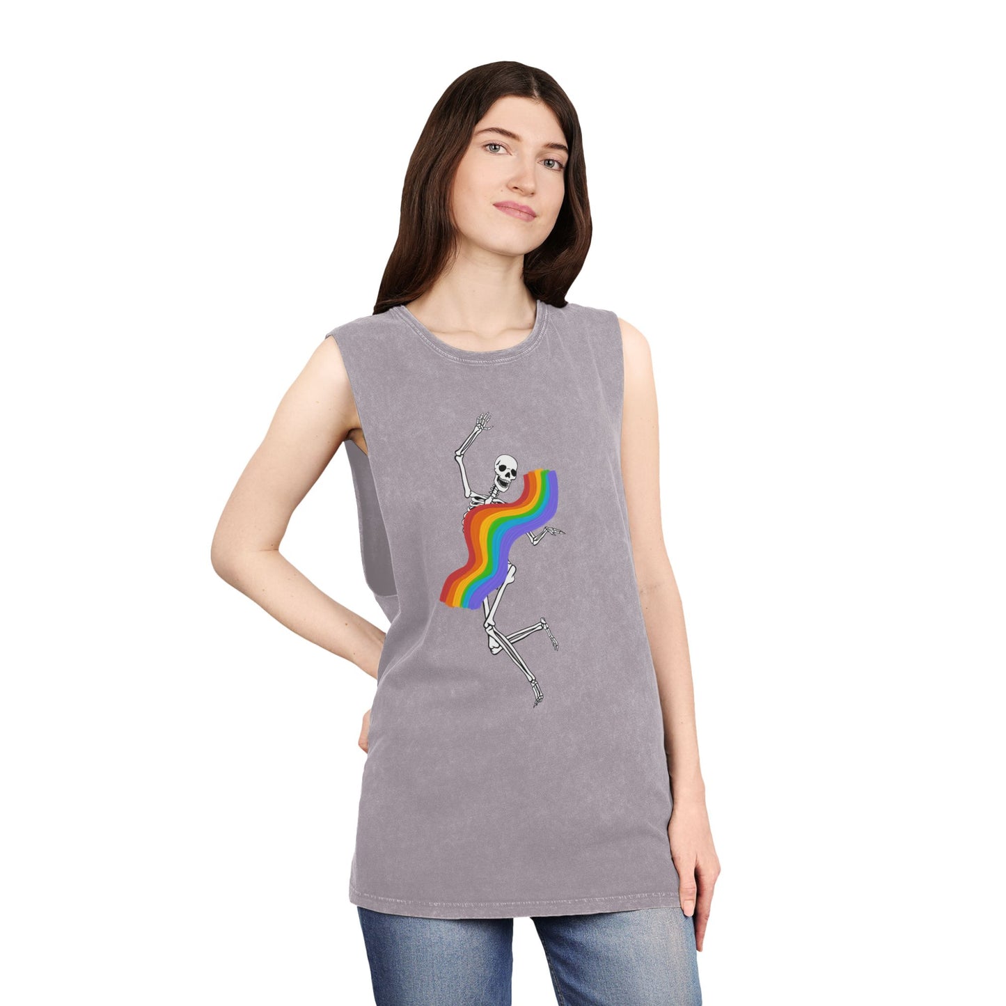 Rainbow Skeleton Stonewash Tank Top