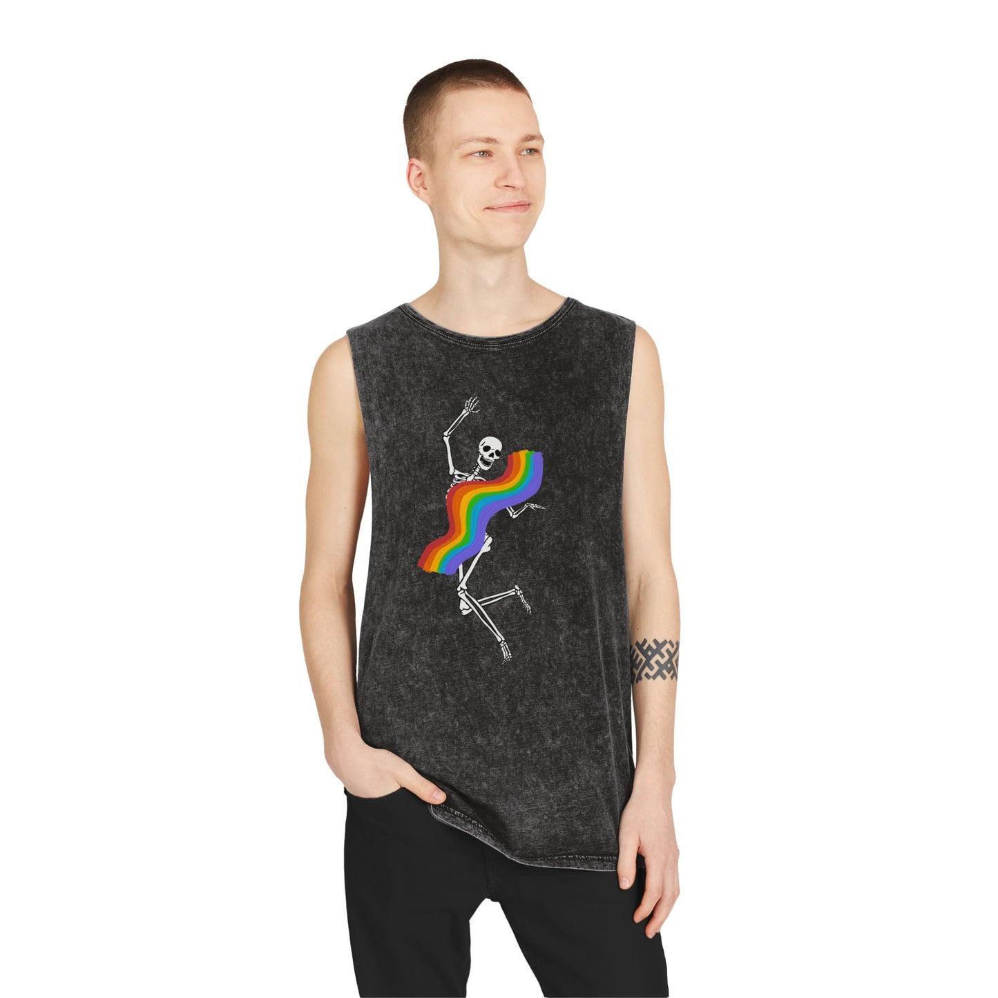 Rainbow Skeleton Stonewash Tank Top