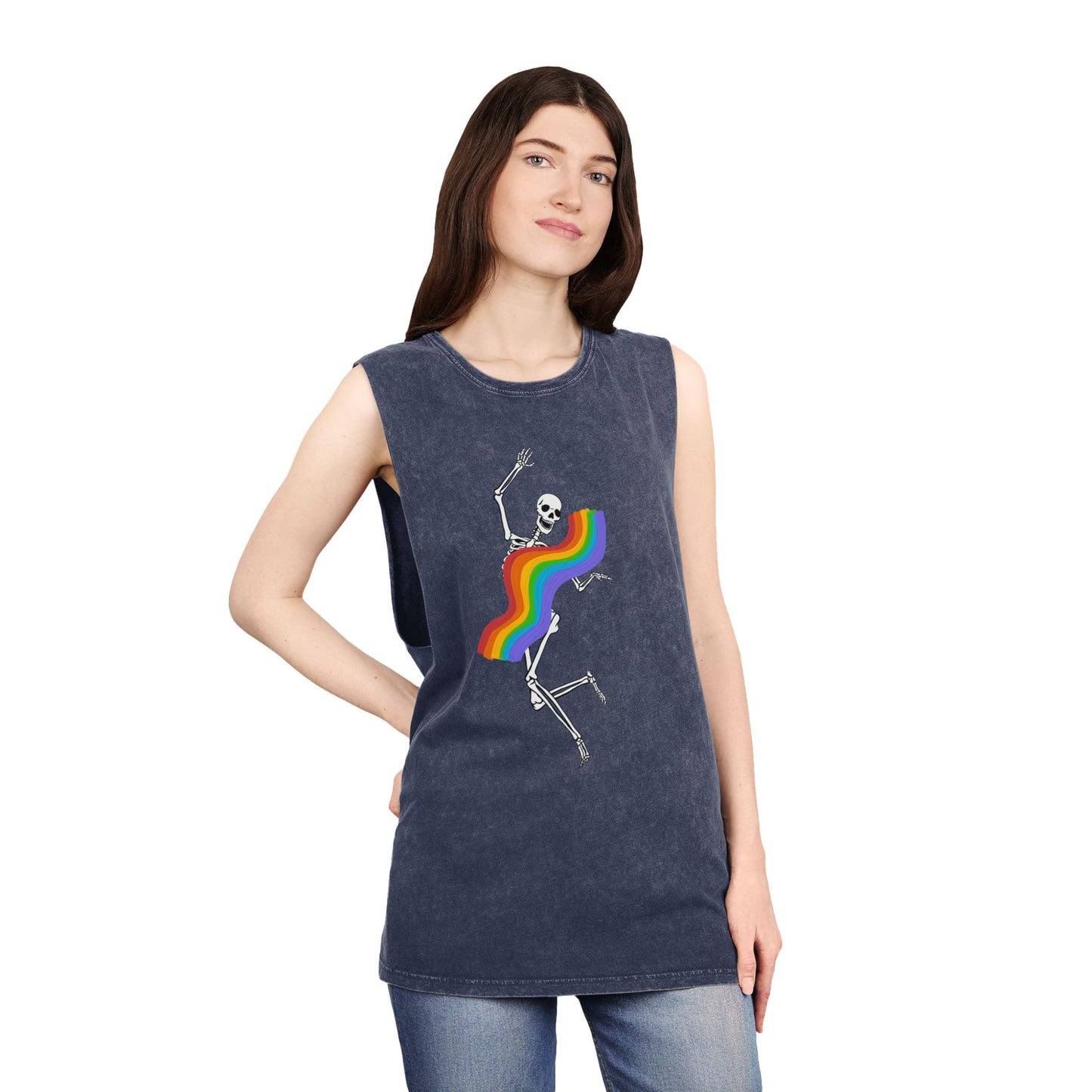 Rainbow Skeleton Stonewash Tank Top