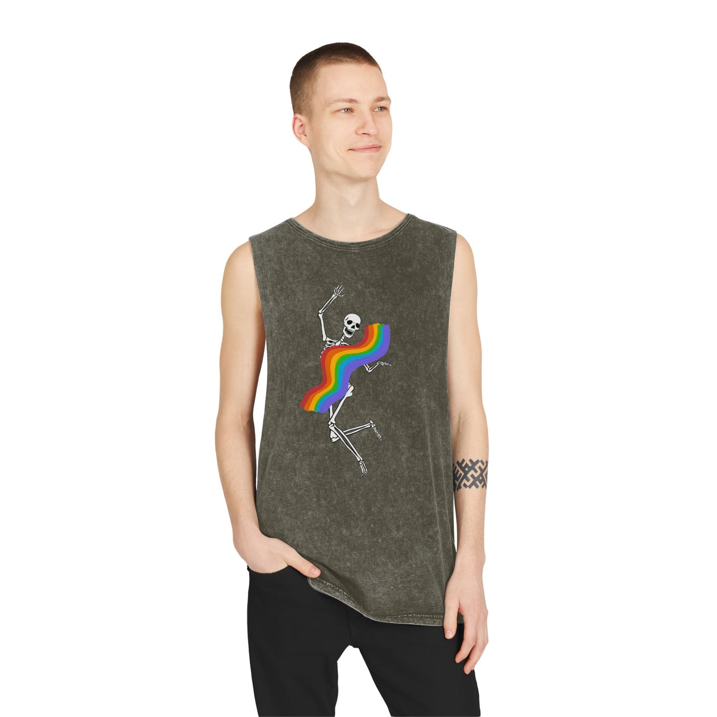 Rainbow Skeleton Stonewash Tank Top
